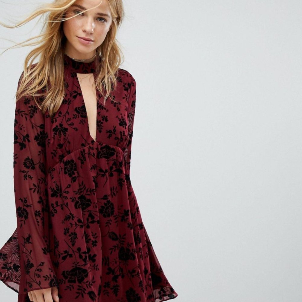Red Mesh and Velvet Skater Dress